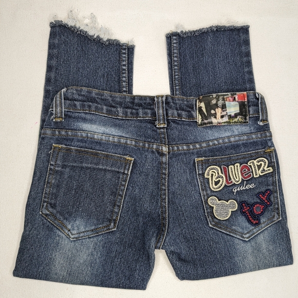 Jet Women's Capris Denim Jeans Sz S Stone Washed Graphics Fringed B2 - Picture 1 of 10